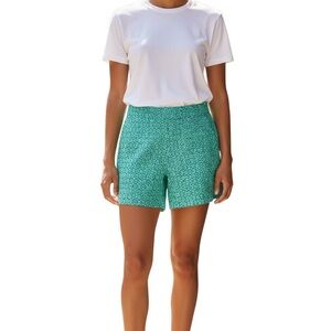 Banana Republic LINEN-BLEND PULL-ON SHORT EUC M Green mini geo